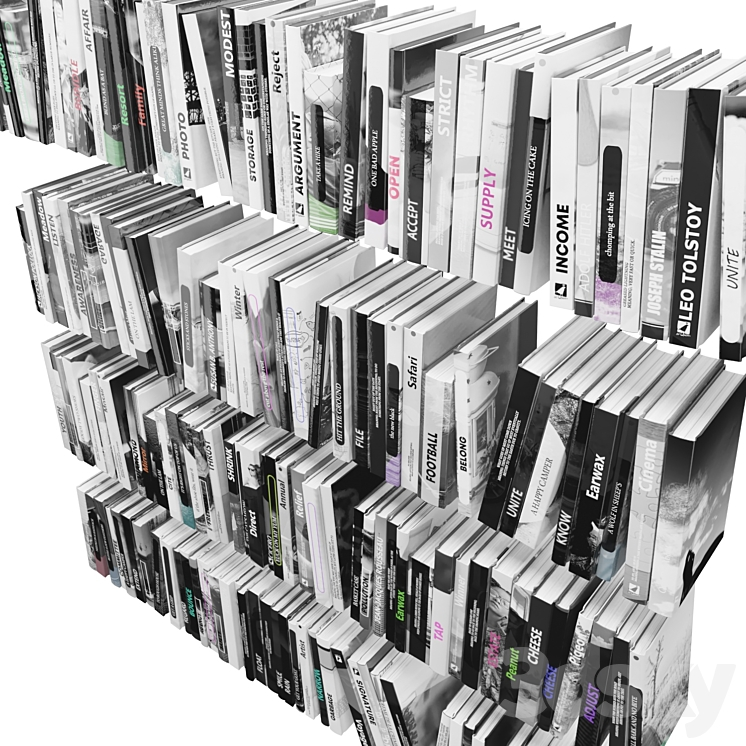 Set of books gray - 2-01 3D Model