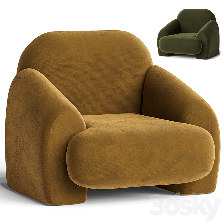 Armchair in bouclé fabric Machoa 3DS Max Model - thumbnail 1