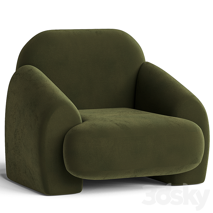 Armchair in bouclé fabric Machoa 3DS Max Model - thumbnail 2