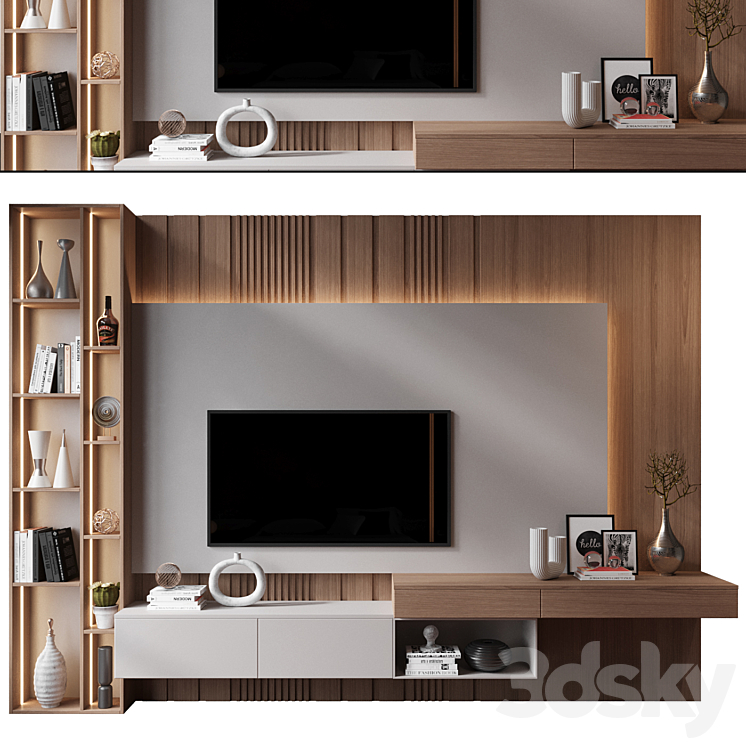 Plywood Tv Shelf KTV082 TV Wall 3D model