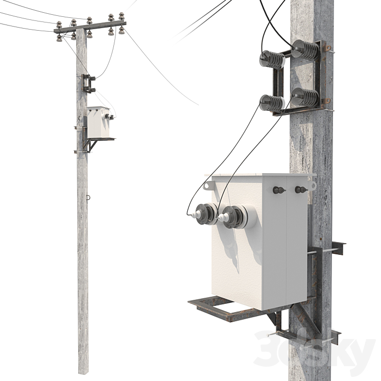 Concrete electricity transmission poles with wires 3DS Max