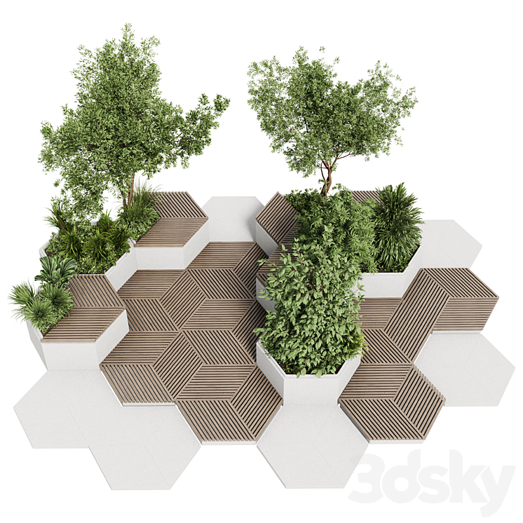 Urban Environment - Urban Furniture - Green Benches With tree 42 3DS Max