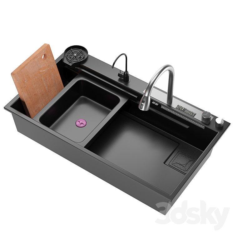 Black Nano Kitchen Sink 304 Stainless Steel Waterfall Sink 3DS Max Model - thumbnail 1