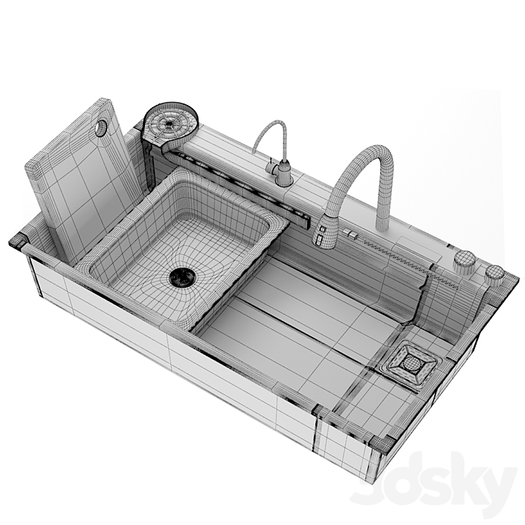 Black Nano Kitchen Sink 304 Stainless Steel Waterfall Sink 3DS Max Model - thumbnail 2