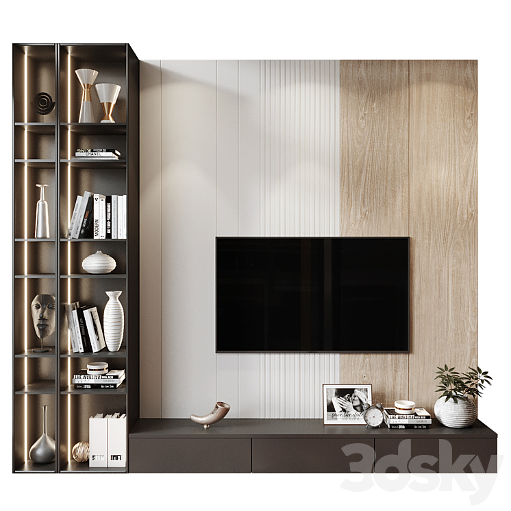 Plywood TV Shelf YTR98 TV Wall 3D model