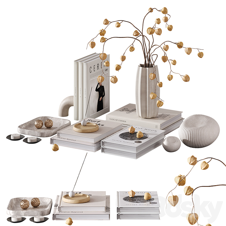 Decorative Set with lantern faux bouquet 3DS Max Model - thumbnail 1