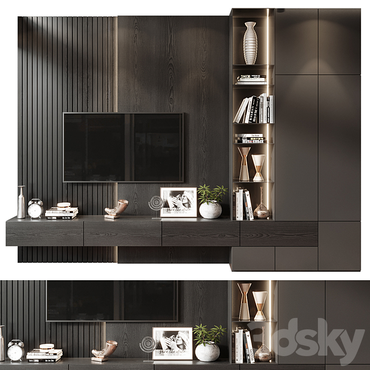 Plywood TV Shelf YTR99 TV Wall 3D model