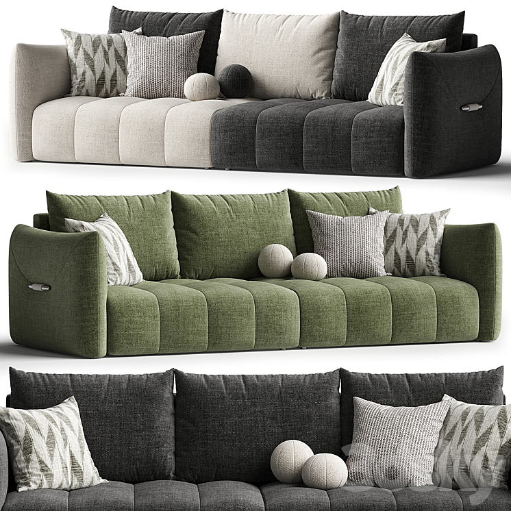 “Beige Flannel Square Arm Sofa with Latex Seat Fill & Pillow Back Design””” 3DS Max Model - thumbnail 1