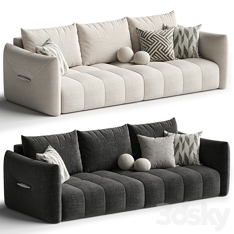 “Beige Flannel Square Arm Sofa with Latex Seat Fill & Pillow Back Design””” 3DS Max Model - thumbnail 2