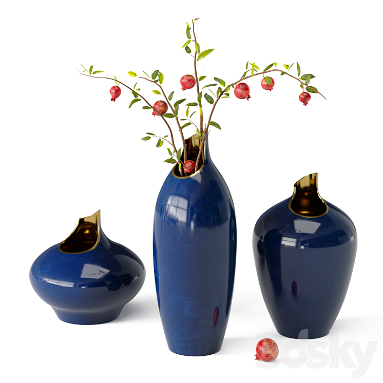 Artipieces Akia vase set with pomegranate branches 3DS Max Model - thumbnail 1