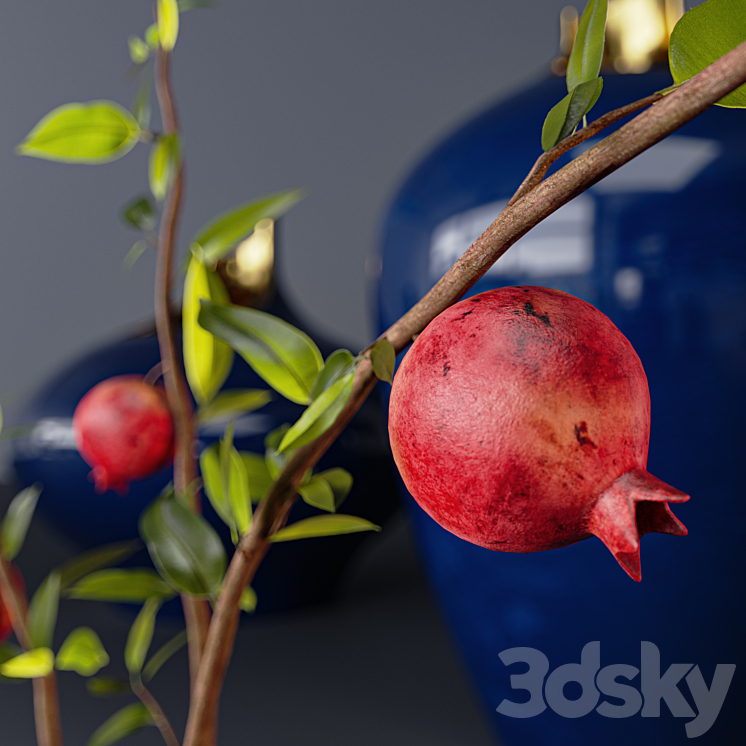 Artipieces Akia vase set with pomegranate branches 3DS Max Model - thumbnail 2