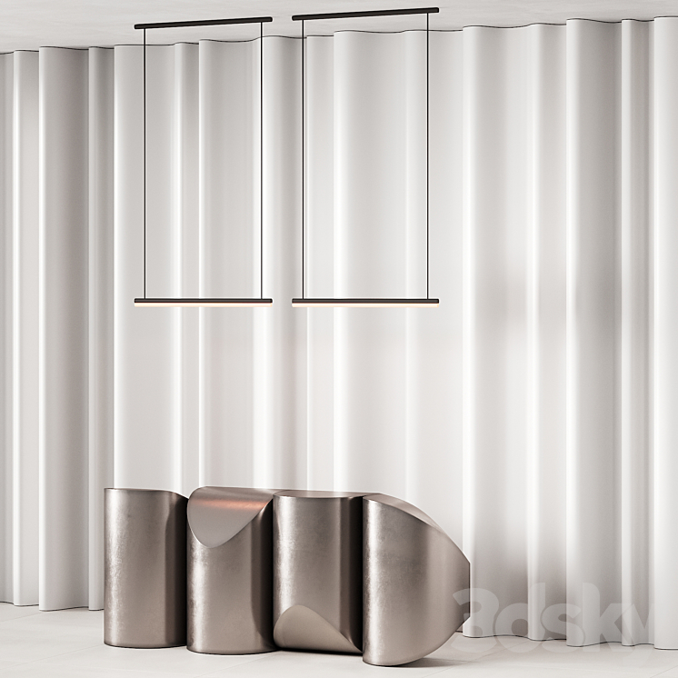 381 office furniture 19 reception desk 14 sculptural metal with wave wall 3DS Max Model - thumbnail 1