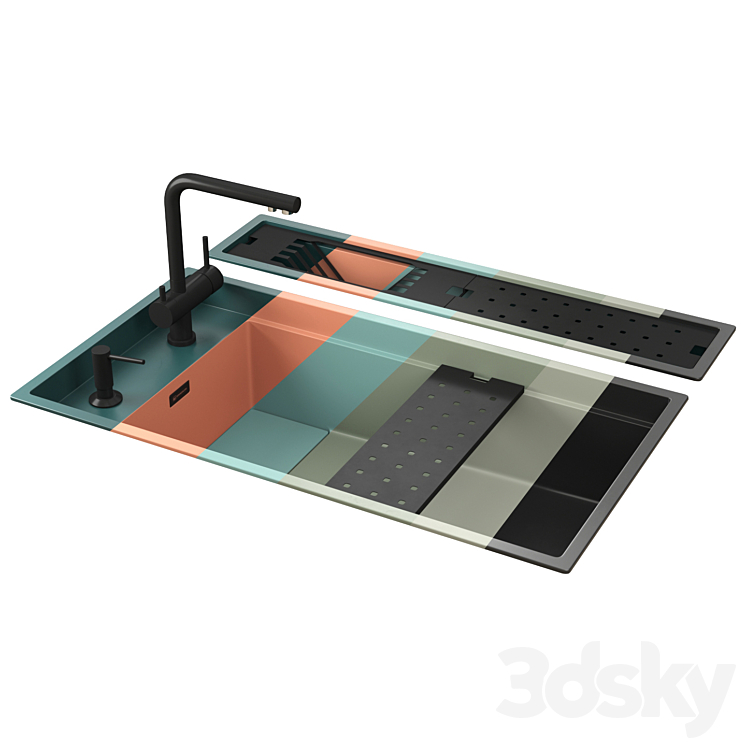 Sink and mixer Omoikiri Kinaru Pro 86-U\/I 3D Model Free