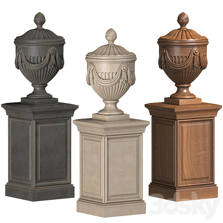 Classic vase on a pedestal for decoration of the facade and interior 3D Model
