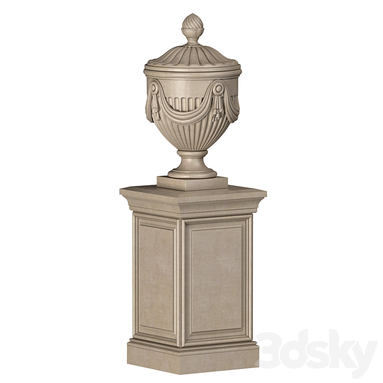 Classic vase on a pedestal for decoration of the facade and interior 3DS Max - thumbnail 2