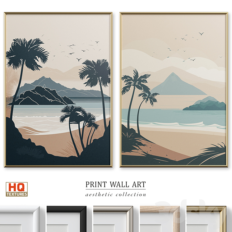 Peaceful Beach Travel Poster Wall Art P-642 3DS Max Model - thumbnail 1