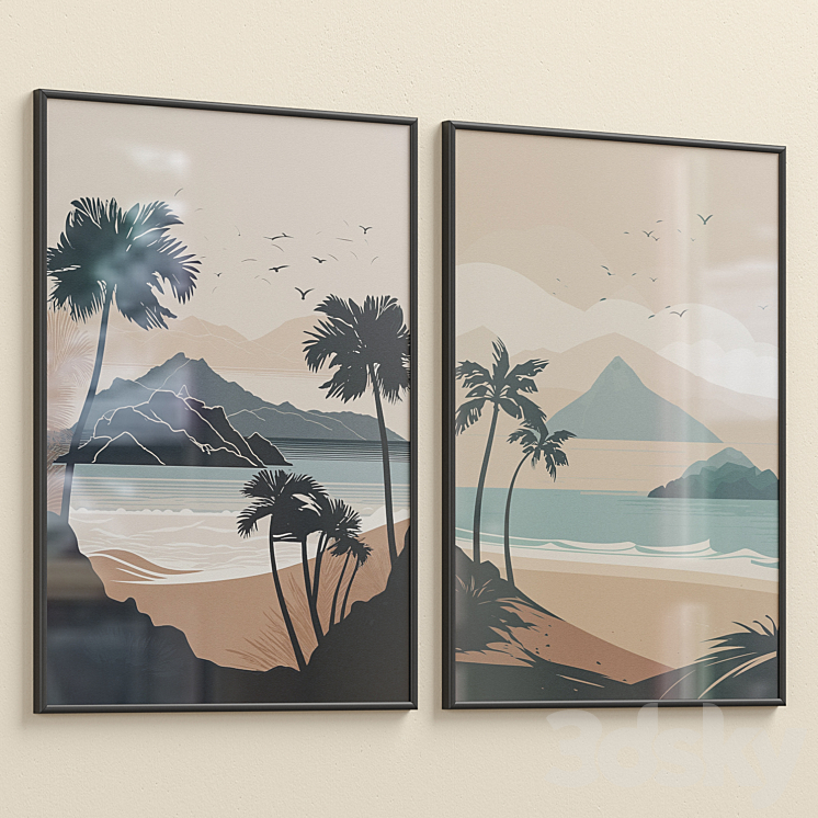 Peaceful Beach Travel Poster Wall Art P-642 3DS Max Model - thumbnail 2