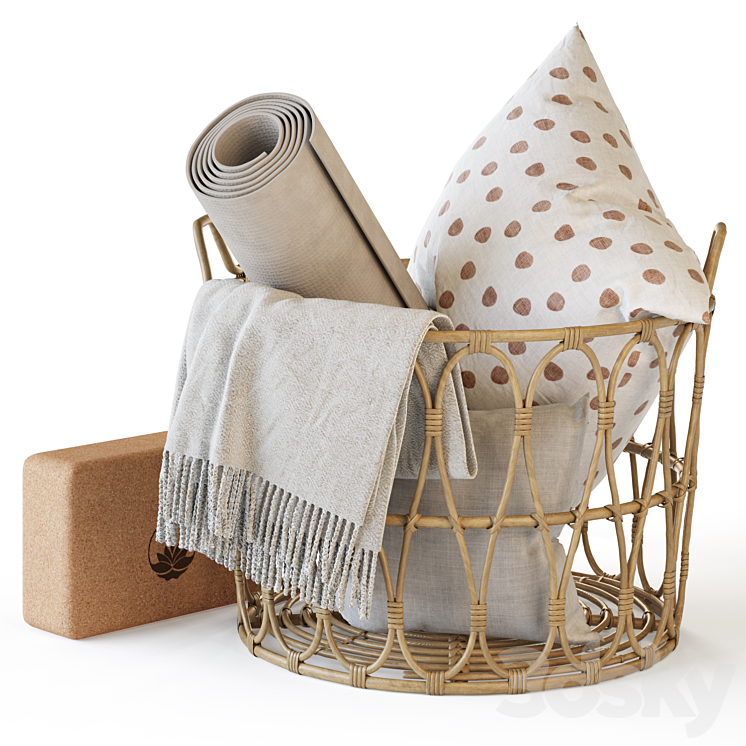 Wicker basket with yoga accessories 3DS Max Model - thumbnail 1