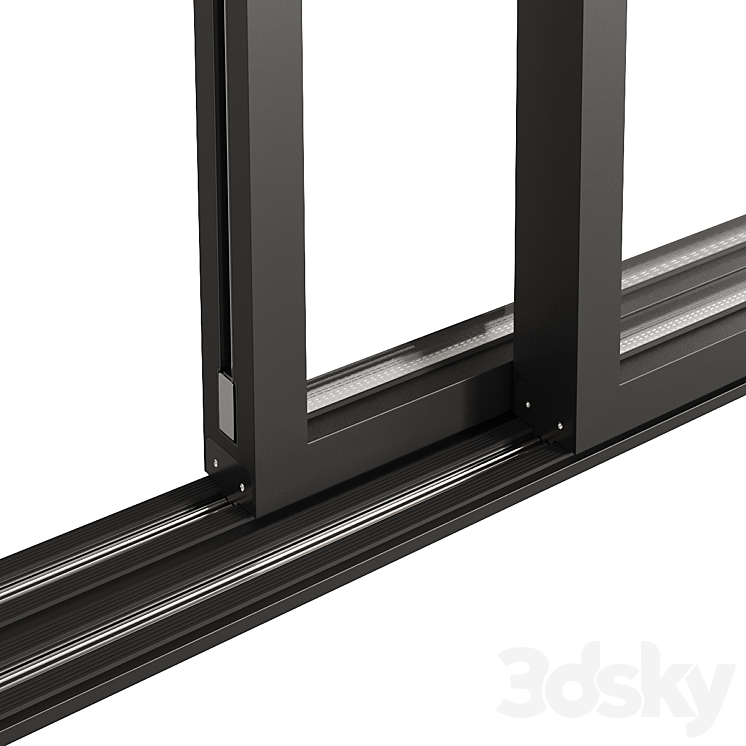 A set of sliding Metal Windows-Doors. 3D Model Free