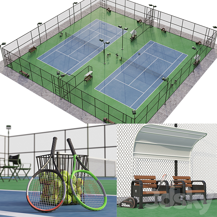 Tennis court 3DS Max Model - thumbnail 1