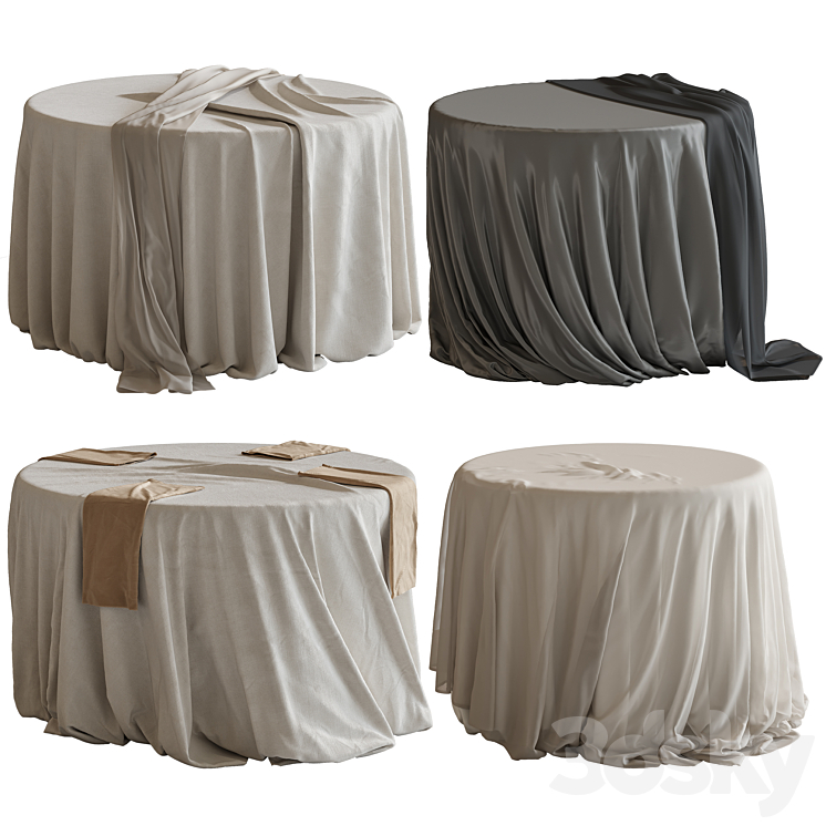 Tablecloth on a round table 77 3DS Max Model - thumbnail 1