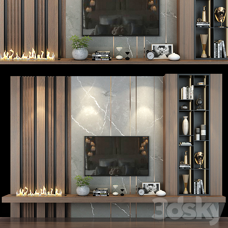 Plywood TV Shelf YTR111 TV Wall 3D model