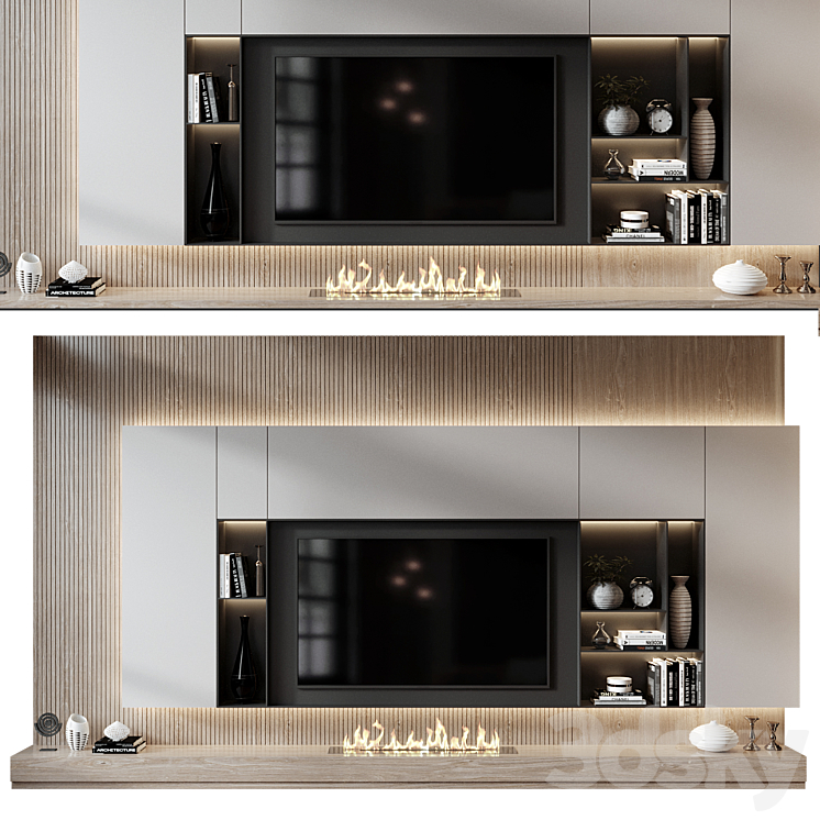 Plywood TV Shelf YTR114 TV Wall 3D model