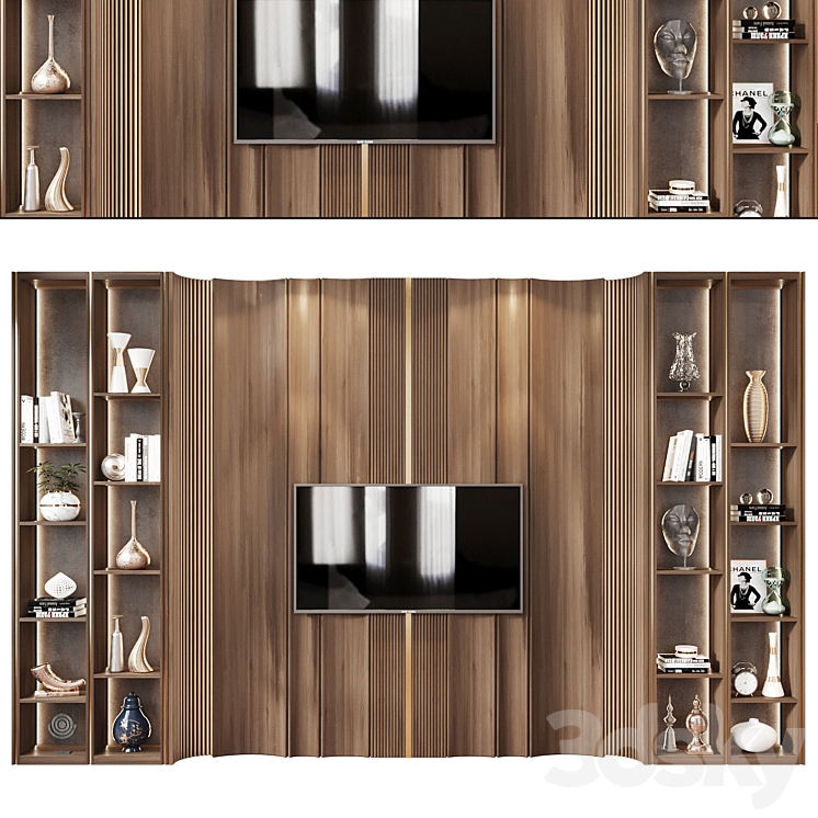 Plywood TV Shelf YTR120 TV Wall 3D model