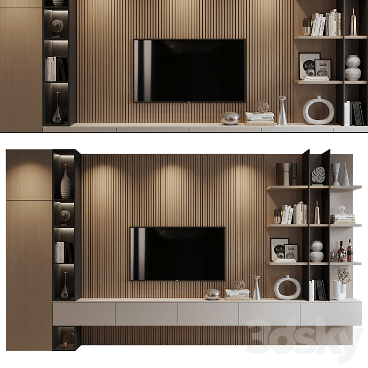 Plywood TV Shelf KTV099 TV Wall 3D model