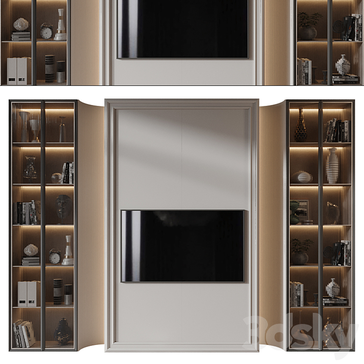 Plywood TV Shelf YTR122 TV Wall 3D model