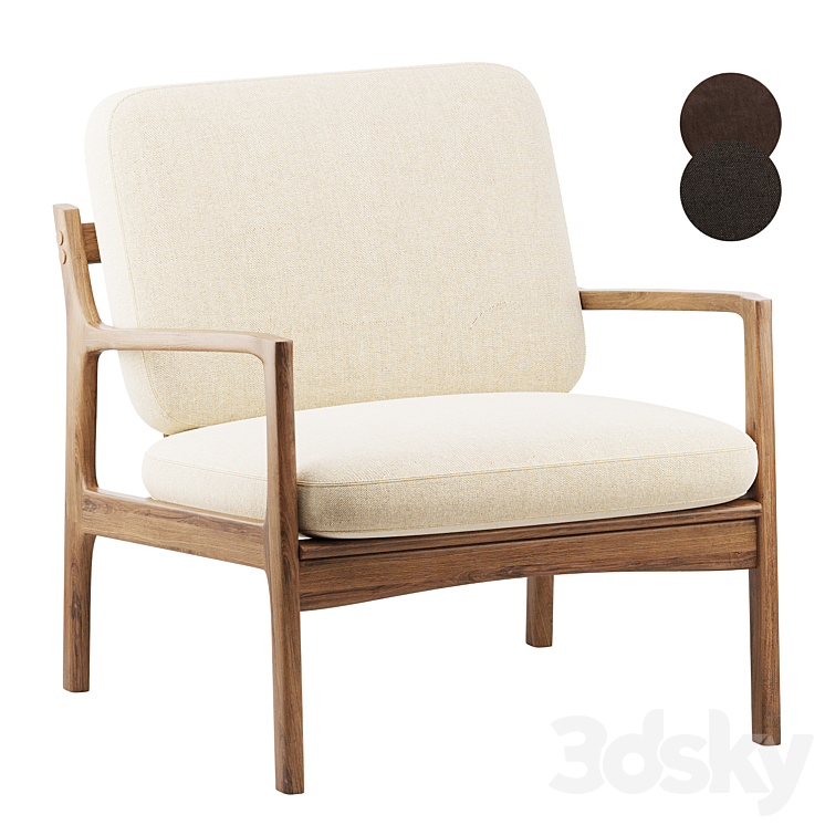 Wood Linen Accent Chair Chair 3D model