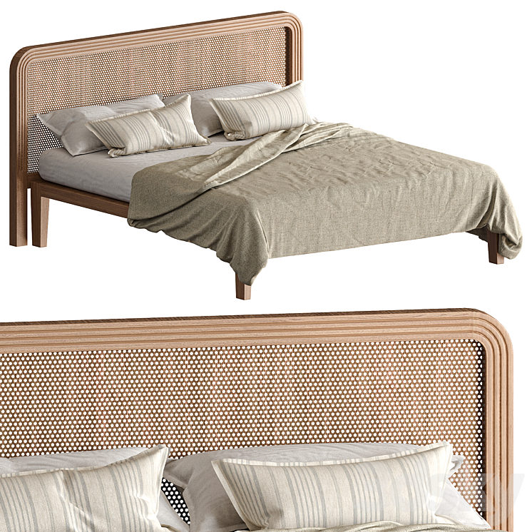 Zara Home Bed with rattan headboard Bed 3D model