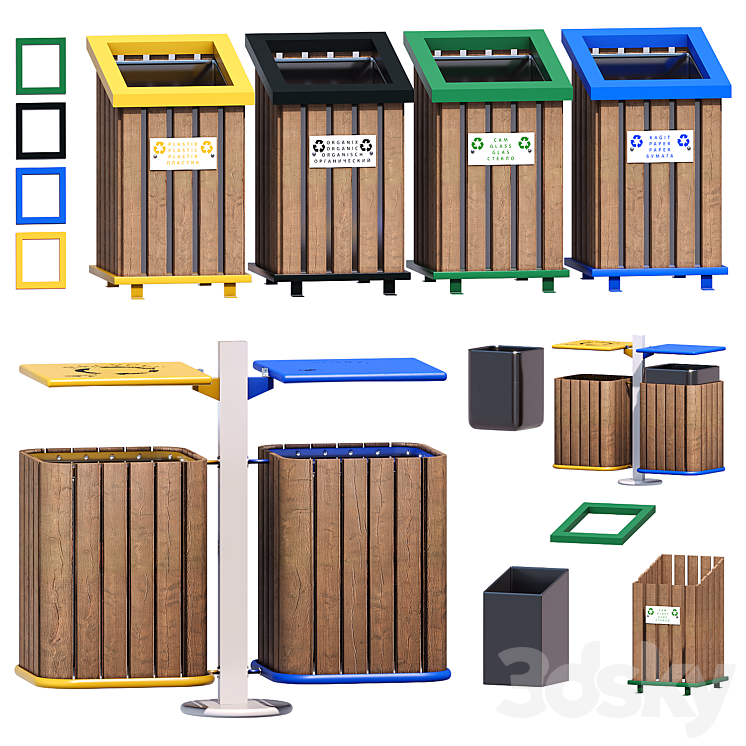 URBAN TRASH BIN SET 04 - Urban environment - 3D model