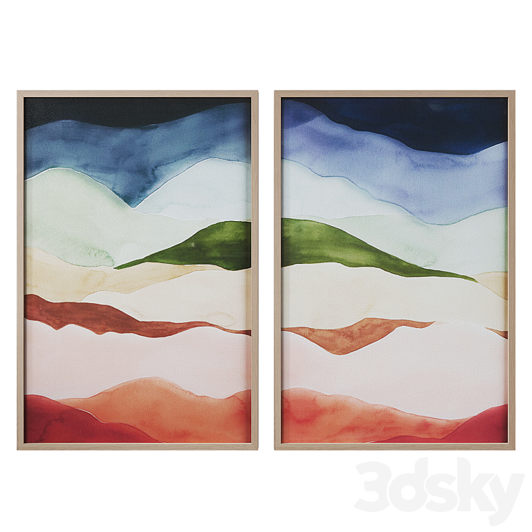 Diptych Framed Glass Wall Art Frame 3D model