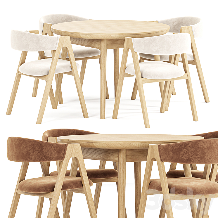 Stockholm round table, Dublin chair, by deephouse Table + Chair 3D
