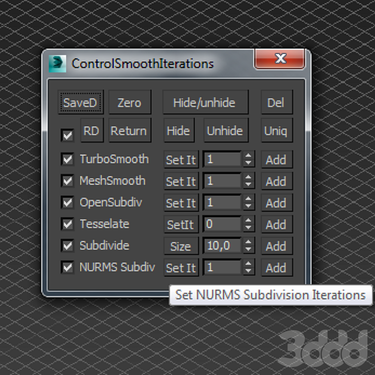 OPENSUBDIV 3ds Max. Nurms toggle. Hidden Control. Model script