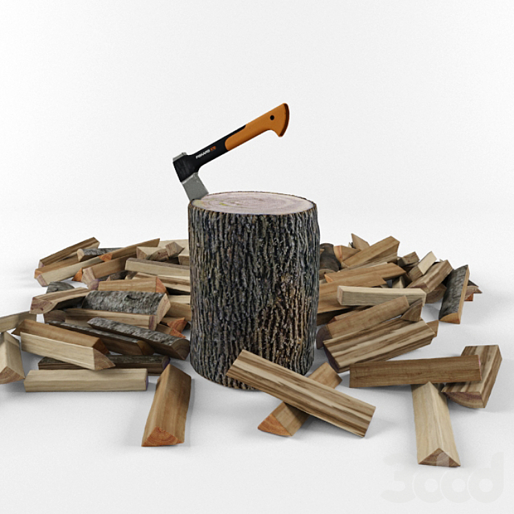 Топор FISKARS X7 и дрова - Разное - 3D модель