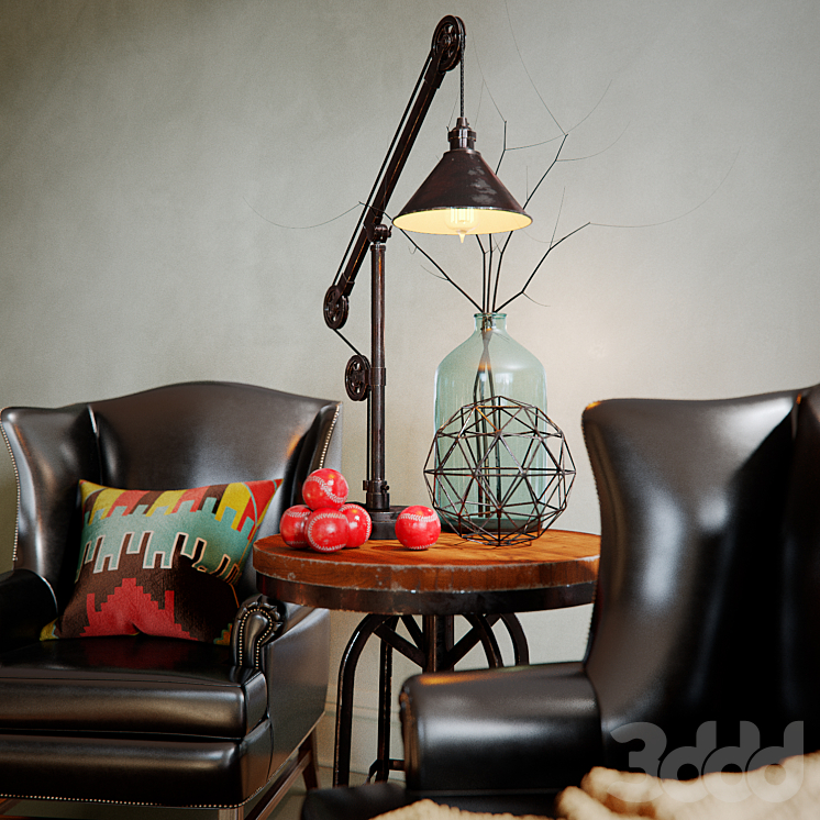 Thatcher Leather Wingback Chair Pottery Barn set 3D