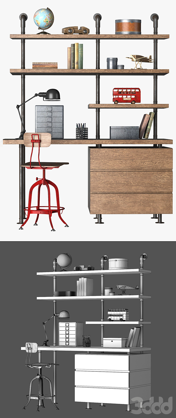 INDUSTRIAL PIPE SINGLE DESK & SHELVING WITH DRAWERS Столы и стулья