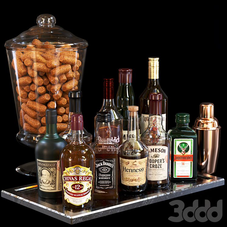 Набор крепкого алкоголя с корками. Бар - Еда и напитки - 3D модель
