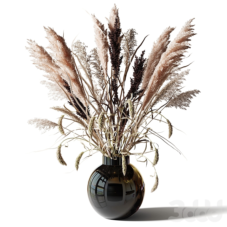Букет из высокой сухой травы в черной вазе - Букеты - 3D модель