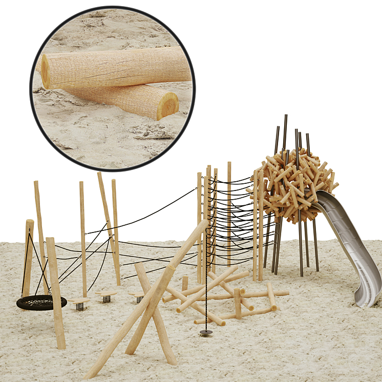 Детская площадка из бревен - Детская площадка - 3D модель