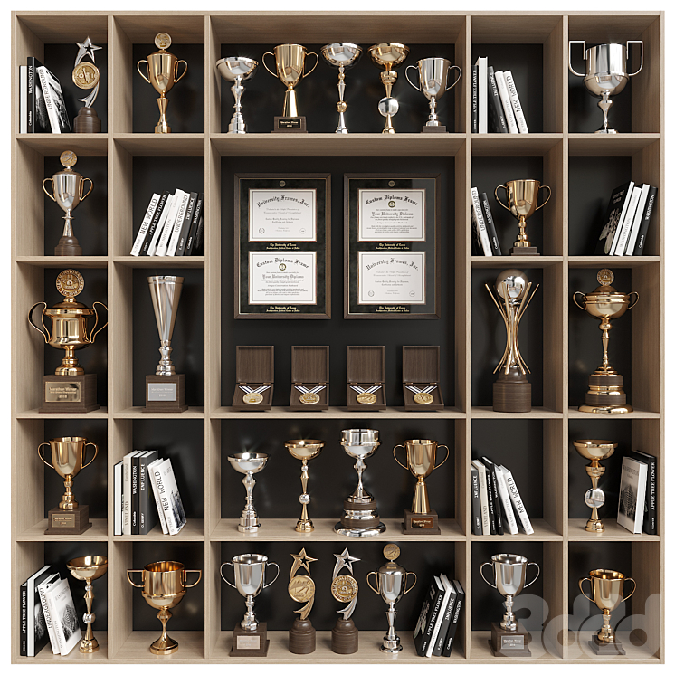 Стеллаж с наградами и книгами - Стеллаж - 3D модель