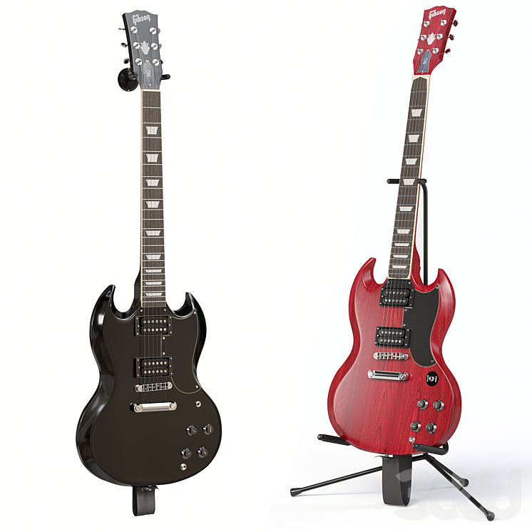 Гитара Gibson SG - Музыкальные инструменты - 3D модель