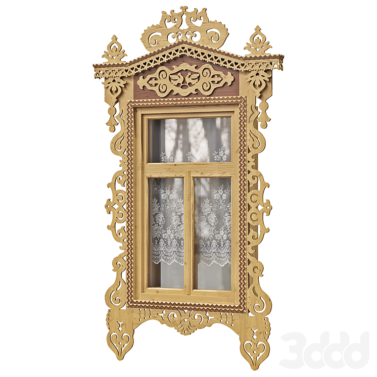 Деревянное окно украшенное резьбой 02 - Окна - 3D модель