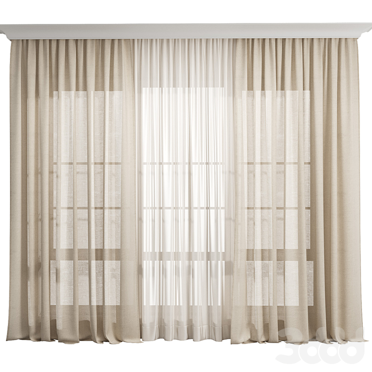 Curtain linen 45/ Шторы лен - Шторы - 3D модель