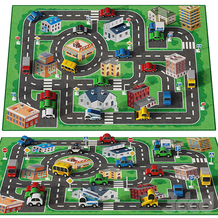 Машины и ковер - Игрушки - 3D модель