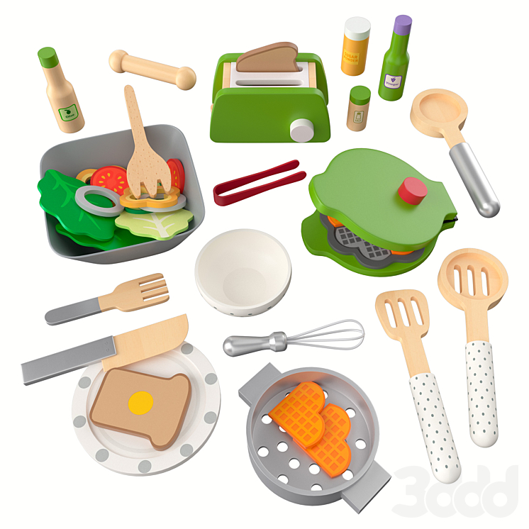 Игровой набор деревянной посуды для детей - Игрушки - 3D модель