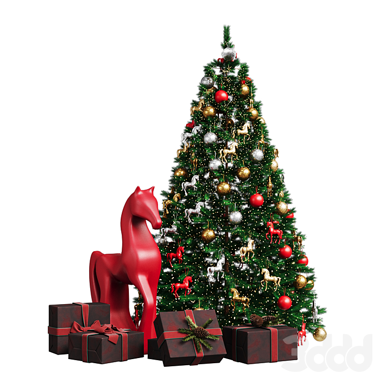 Новогодняя ёлка и конь 003 - Другие предметы интерьера - 3D модель