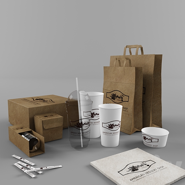 Paper bags and cups and packaging for Cafe 3DSMax File - thumbnail 1